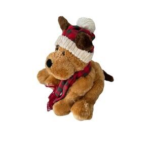 Hug Fun Christmas Puppy Dog Size 15" Plush Stuffed Animal Red Hat Scarf AAB44